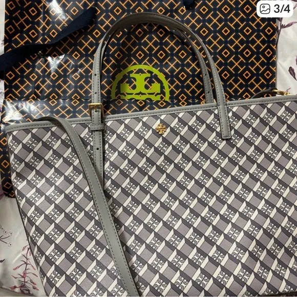 Tory Burch Black and Gray Checkered Tote - Picture 1 of 3